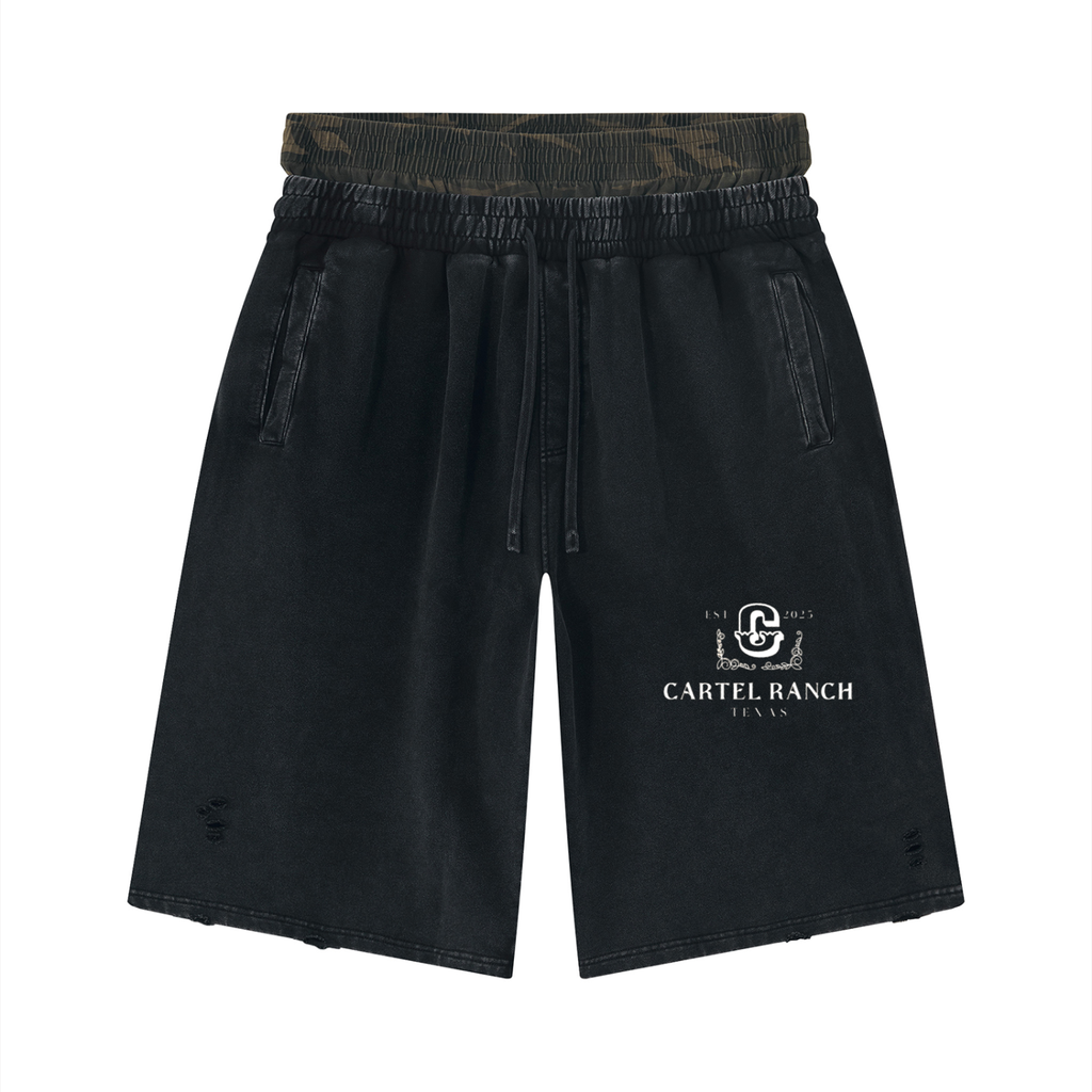Unisex Vintage Wash Distressed Wide Leg Shorts