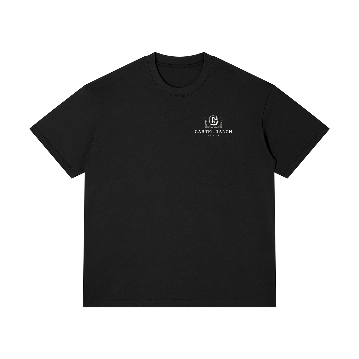 Cartel Ranch Texas Wappen Grafik T-Shirt – Schwarzes Baumwoll-Rundhals-Shirt