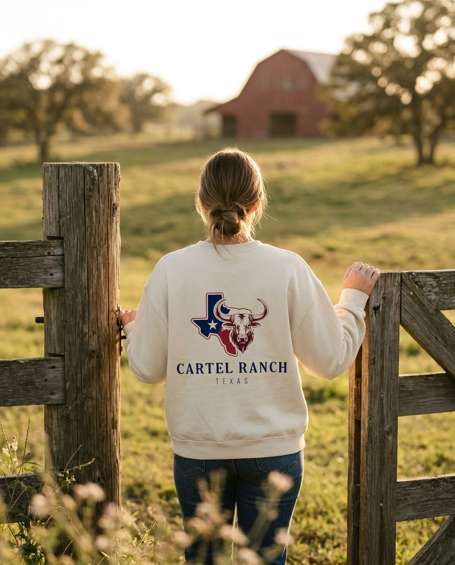 Boxy crewneck sweatshirt — Ranch Lifestyle Back View | Generated by Modelize