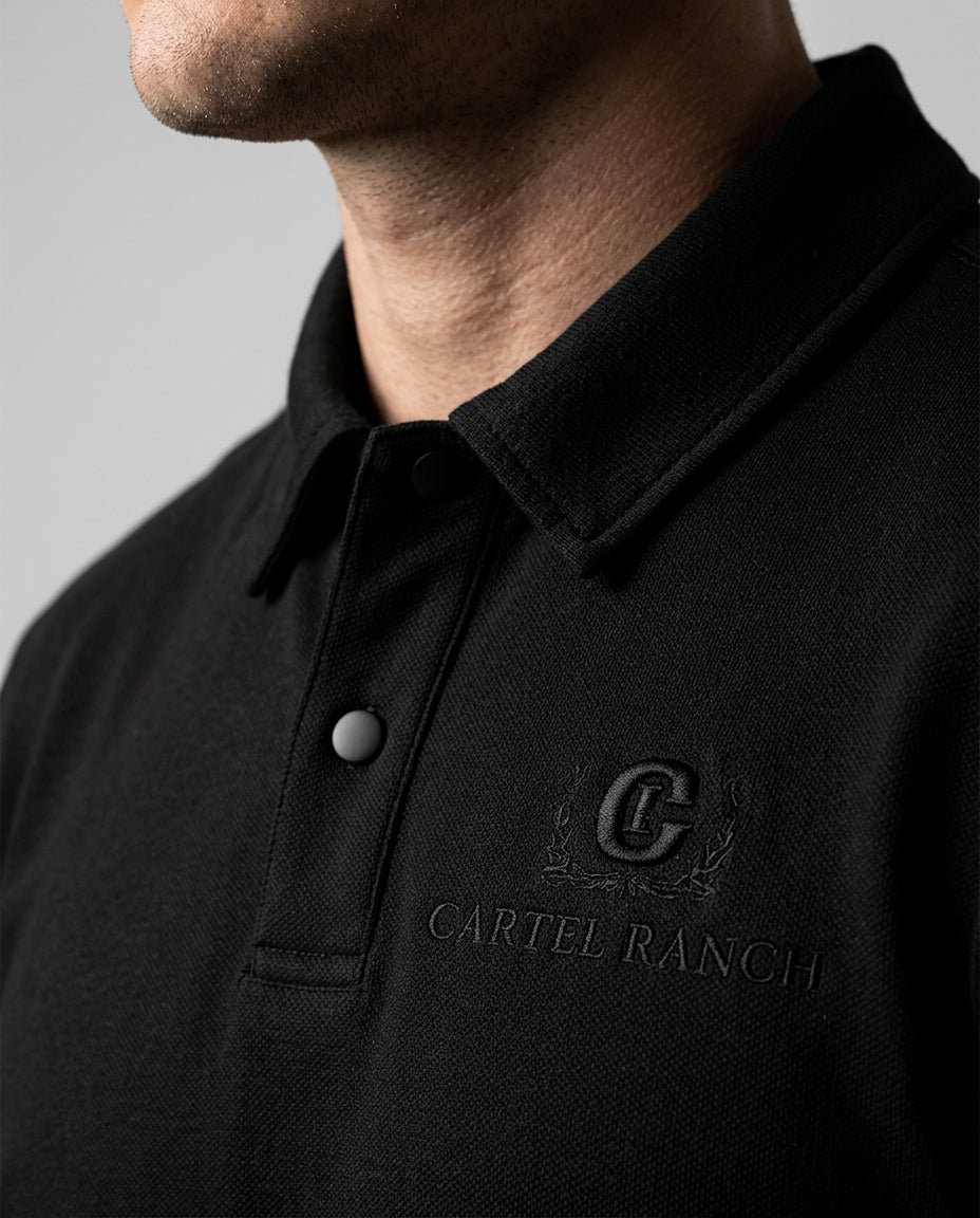 Drop Shoulder Short-Sleeve Polo — Logo and Placket Detail | Generated by Modelize