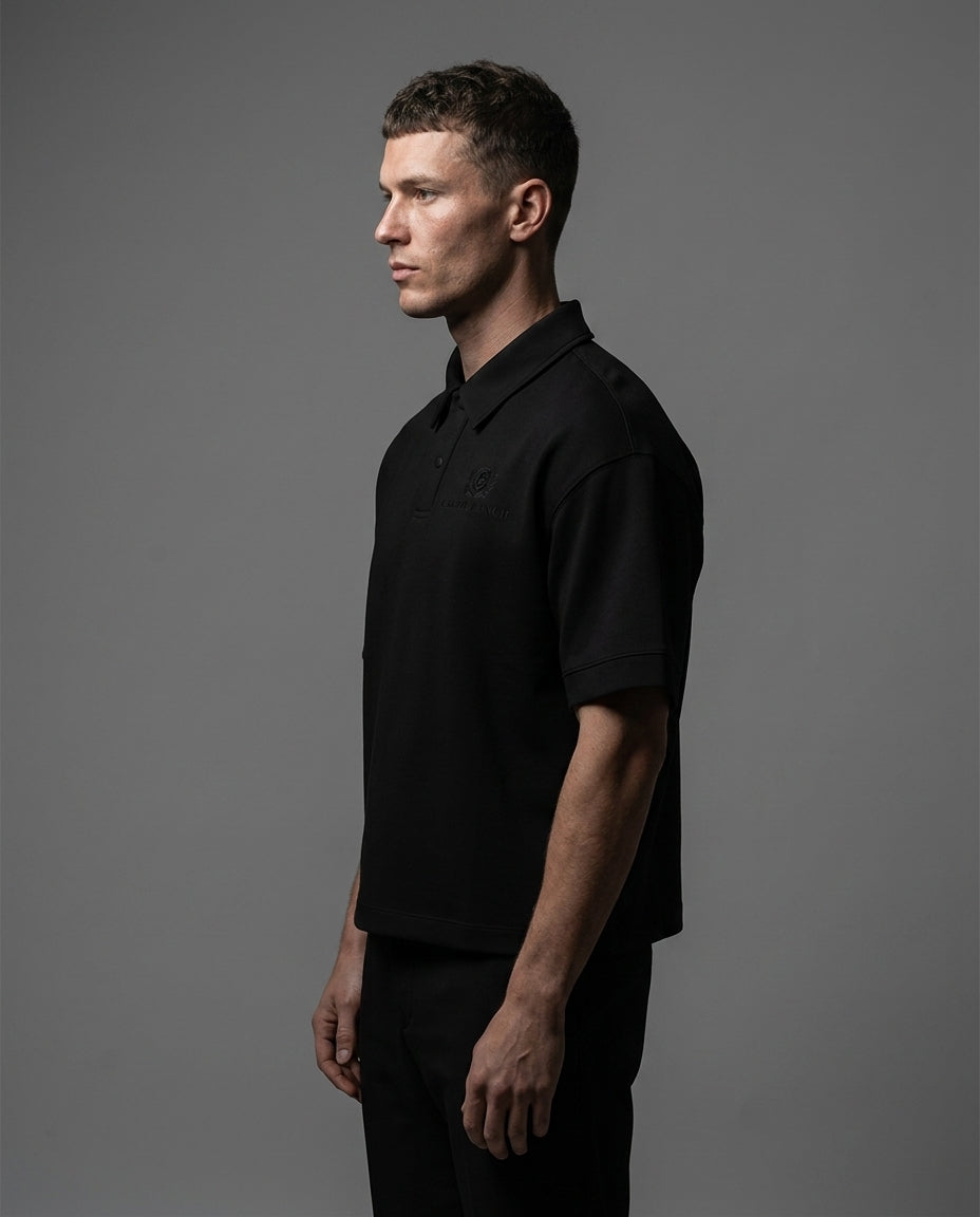 Short-Sleeve Polo — Drop Shoulder Profile | Generated by Modelize
