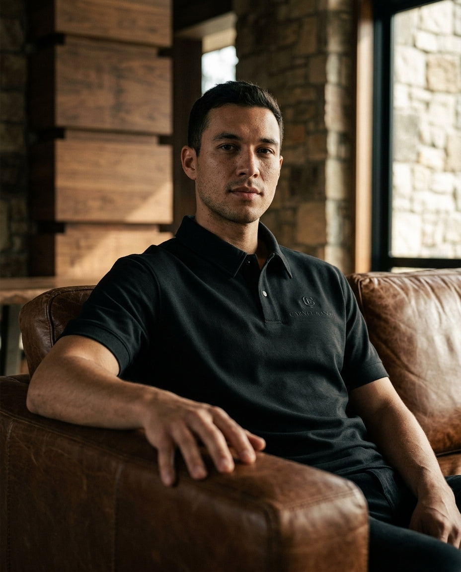 Drop shoulder short-sleeve polo — Ranch Lounge Lifestyle | Generated by Modelize