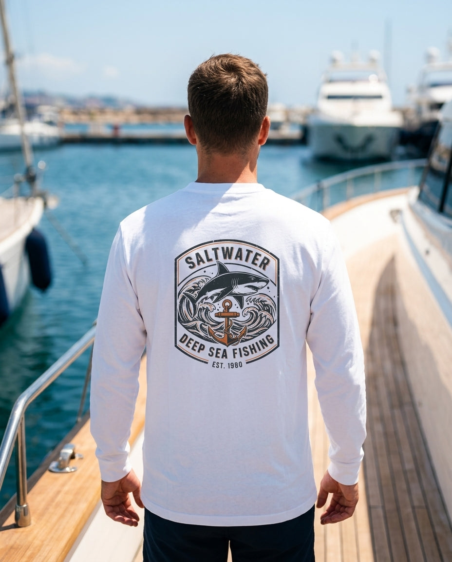 Long-sleeve crewneck t-shirt — Lifestyle Back View on Model | Generated by Modelize