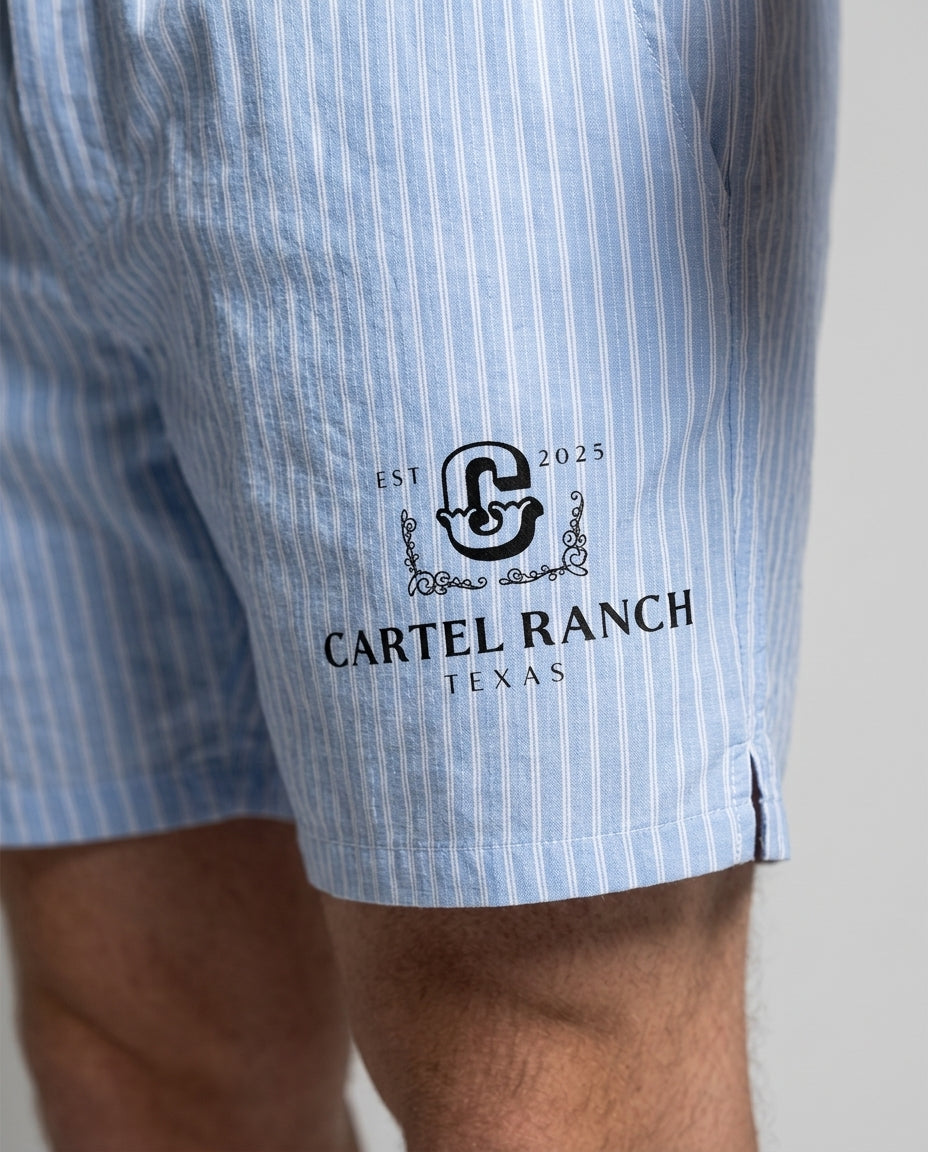 Striped Elastic Waist Shorts — Branding Detail | Generated by Modelize
